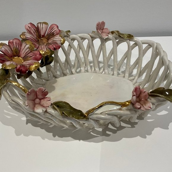 Capodimonte Art Vintage Italian Capodimonte Porcelain Woven Basket